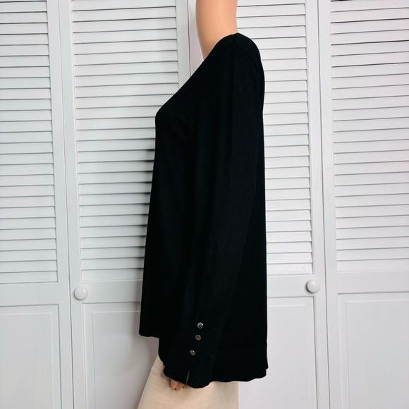 RETROLOGY Black Boat Neck Black Button Cuff Sweater Size Large