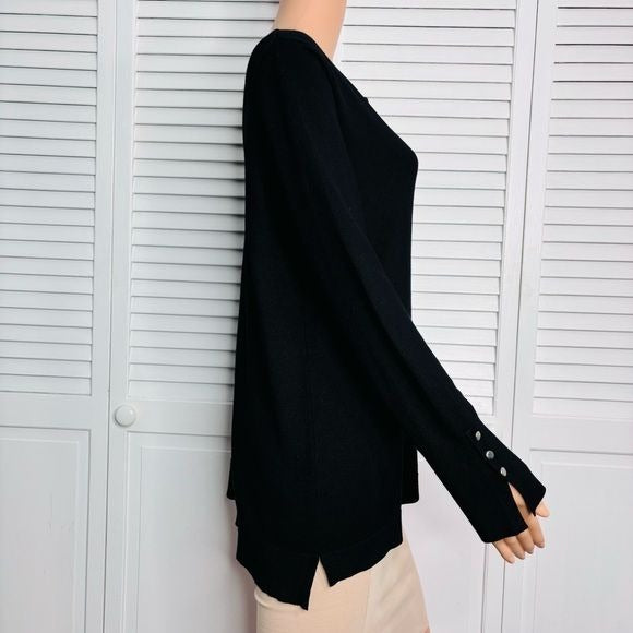 RETROLOGY Black Boat Neck Black Button Cuff Sweater Size Large