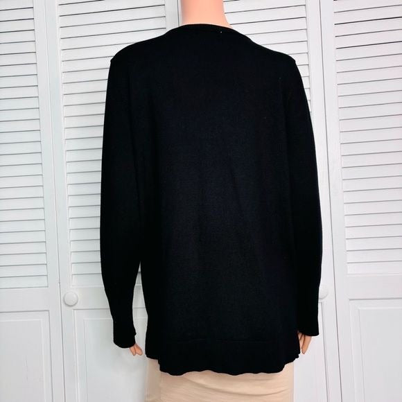 RETROLOGY Black Boat Neck Black Button Cuff Sweater Size Large