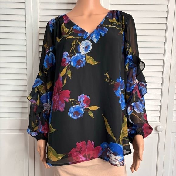 *NEW* KAREN KANE Saffron Sea Ruffle Sleeve Top Size 1X