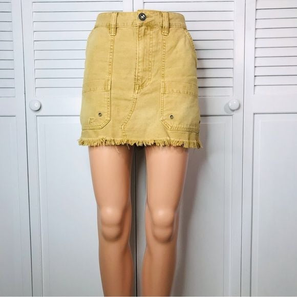 FREE PEOPLE Tan Canvas Cotton Relaxed Mini Skirt Size 30