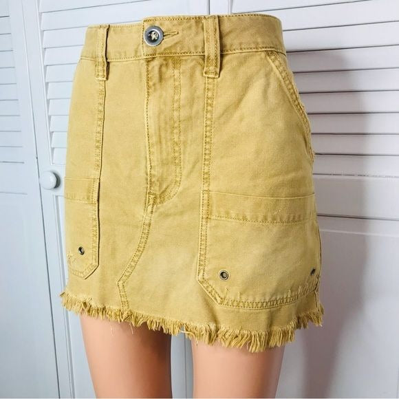 FREE PEOPLE Tan Canvas Cotton Relaxed Mini Skirt Size 30