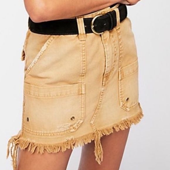FREE PEOPLE Tan Canvas Cotton Relaxed Mini Skirt Size 30