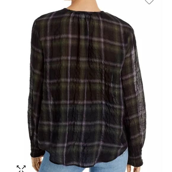 BELLA DAHL Plaid Tie Neck Top Size XS