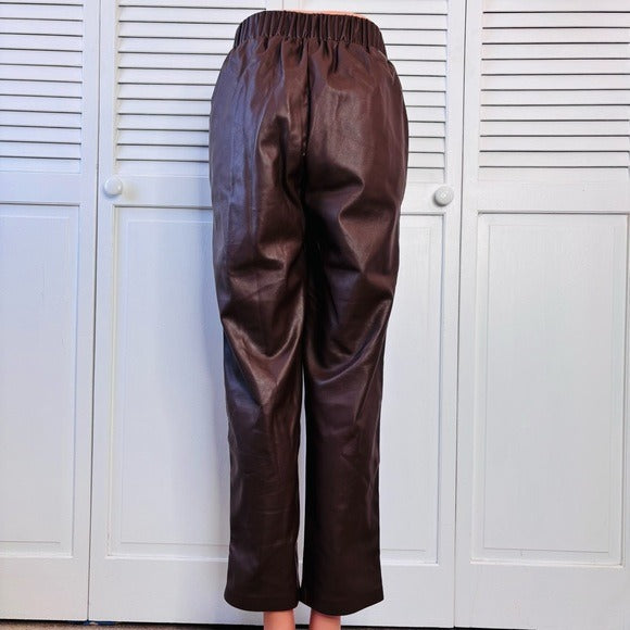 *New* LISADNYC The Drop Coffee Bean Vegan Leather Pull-On Jogger Size Small