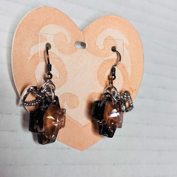 New BRIGHTON Karma Cross Vintage Gray Earrings