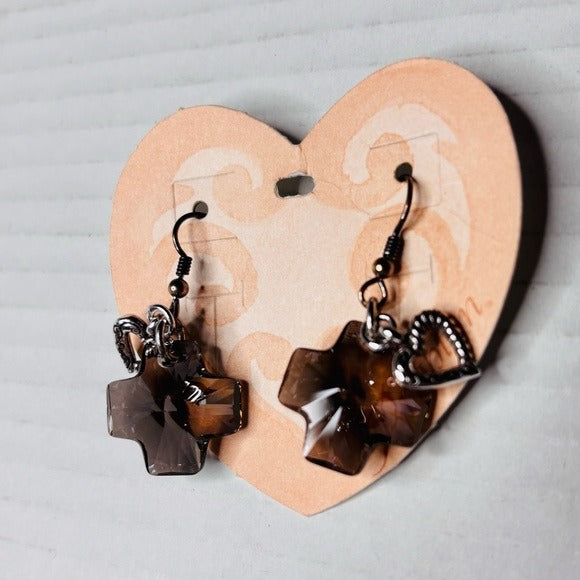 New BRIGHTON Karma Cross Vintage Gray Earrings