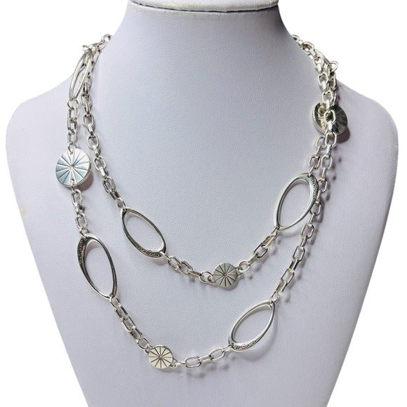 *New* Brighton ORBIT Silver Etched Disc Eliptical Link Long Necklace