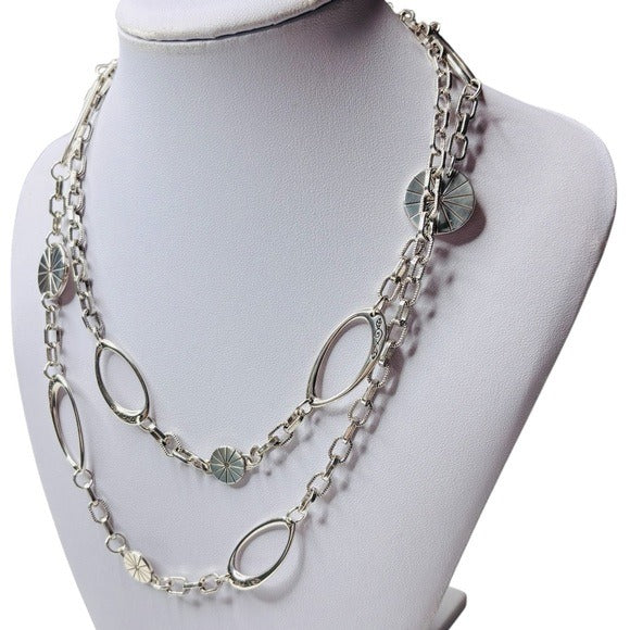 *New* Brighton ORBIT Silver Etched Disc Eliptical Link Long Necklace