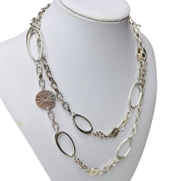 *New* Brighton ORBIT Silver Etched Disc Eliptical Link Long Necklace