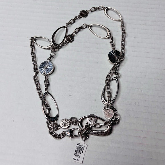 *New* Brighton ORBIT Silver Etched Disc Eliptical Link Long Necklace