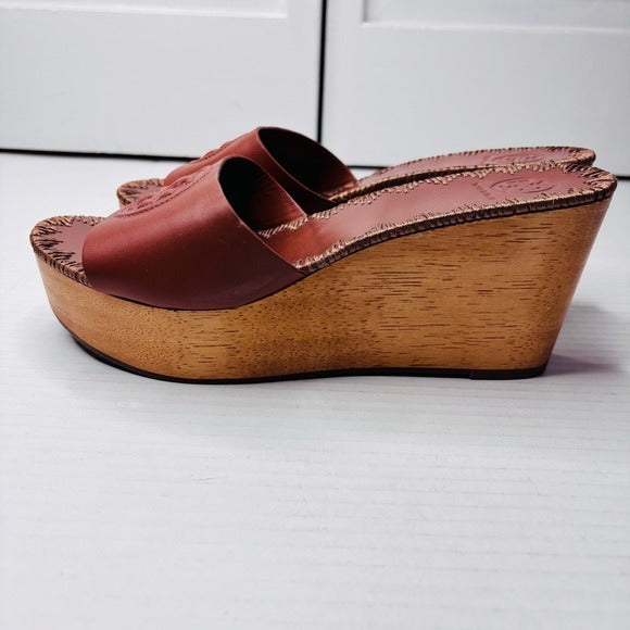 *New* TORY BURCH Patty Leather Platform Wedge Slide Sandals Size 8