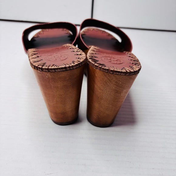 *New* TORY BURCH Patty Leather Platform Wedge Slide Sandals Size 8