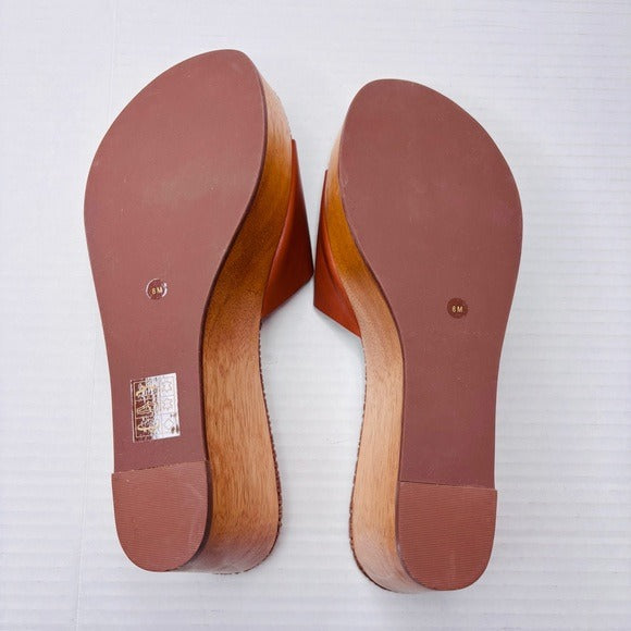 *New* TORY BURCH Patty Leather Platform Wedge Slide Sandals Size 8