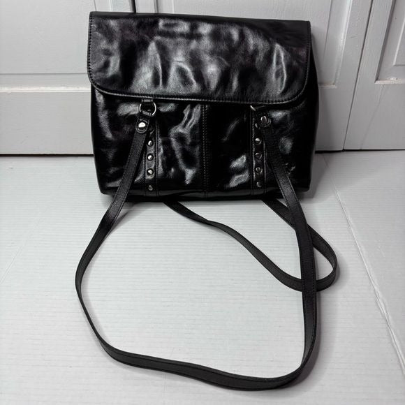 PATRICIA NASH Amersham Soft Black Oil Waxed Nappa Leather Messenger Bag
