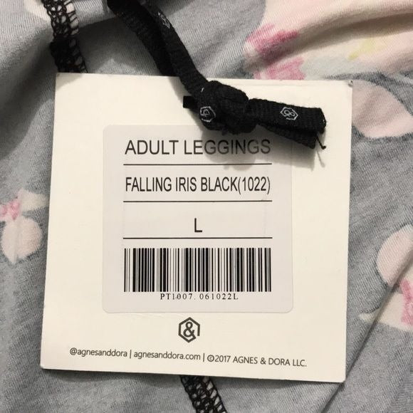 *New* AGNES & DORA Falling Iris Black Floral Leggings Size Large