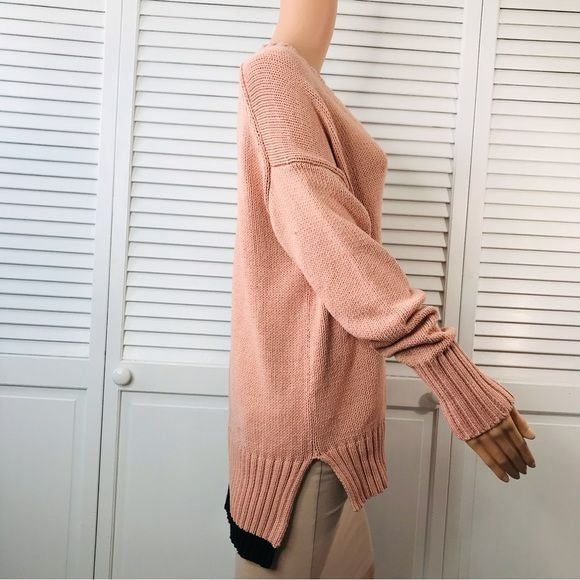 360 SWEATER Pink V-Neck Knit Pullover Sweater Size M