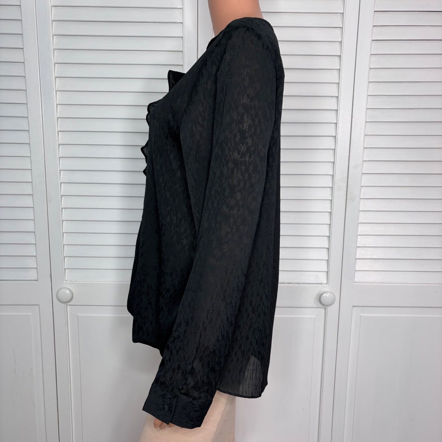 NEW NYDJ Flounce Crossover Floral Blouse in Black Size Large