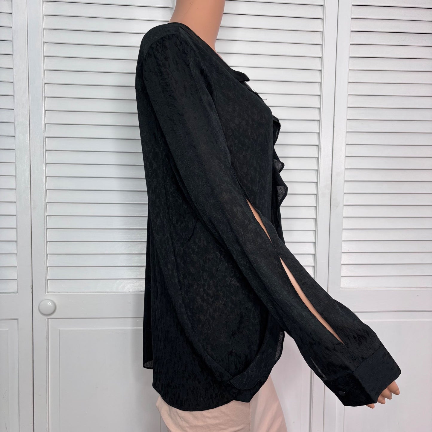 NEW NYDJ Flounce Crossover Floral Blouse in Black Size Large