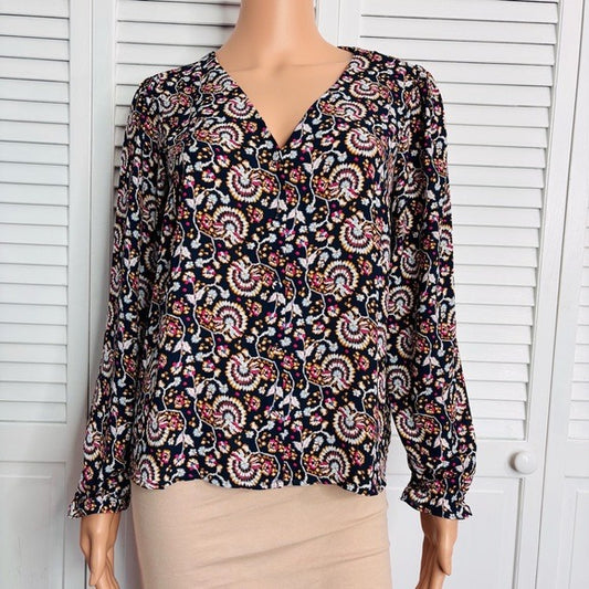 *New* J. CREW Antique Navy Sweet Briar V-Neck Button-Down Blouse Size Small