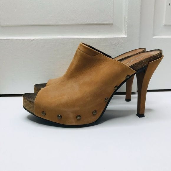 DONAL J. PLINER Ginet Studded Leather Peep Toe Mules Size 8