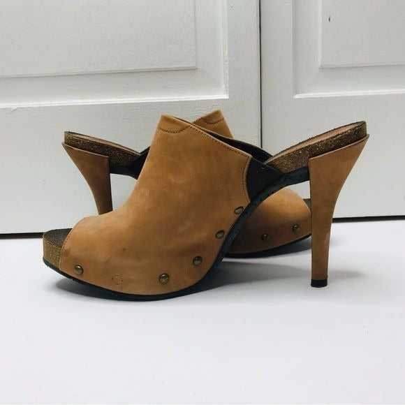 DONAL J. PLINER Ginet Studded Leather Peep Toe Mules Size 8