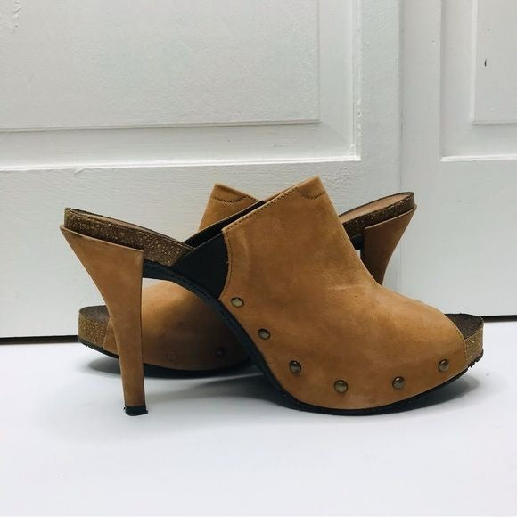 DONAL J. PLINER Ginet Studded Leather Peep Toe Mules Size 8