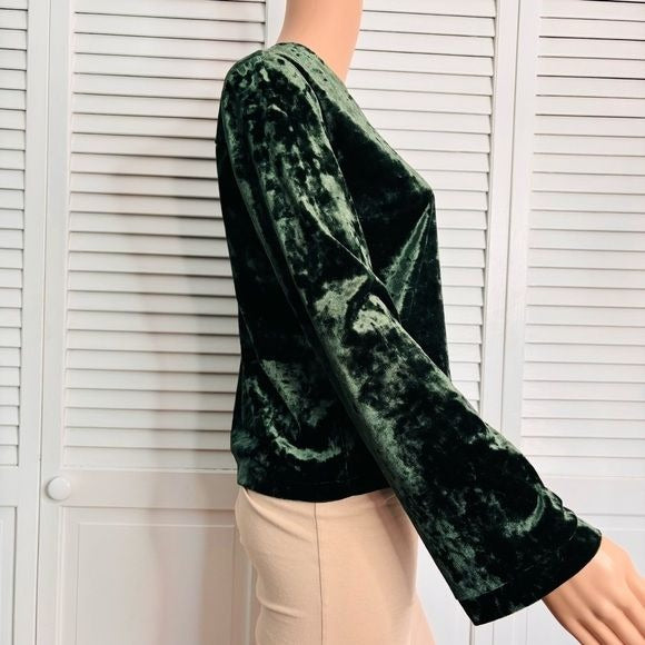 CYNTHIA ROWLEY Green Crushed Velvet Pullover Shirt Size Medium