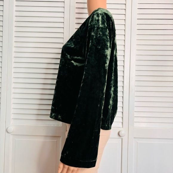 CYNTHIA ROWLEY Green Crushed Velvet Pullover Shirt Size Medium