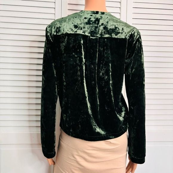 CYNTHIA ROWLEY Green Crushed Velvet Pullover Shirt Size Medium