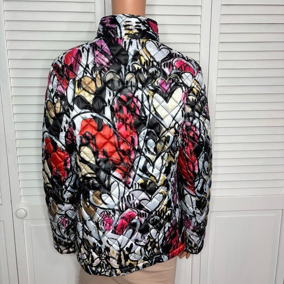 DOLCEZZA Quilted Wearable Art Jacket in Pink Heart Print Size Large
