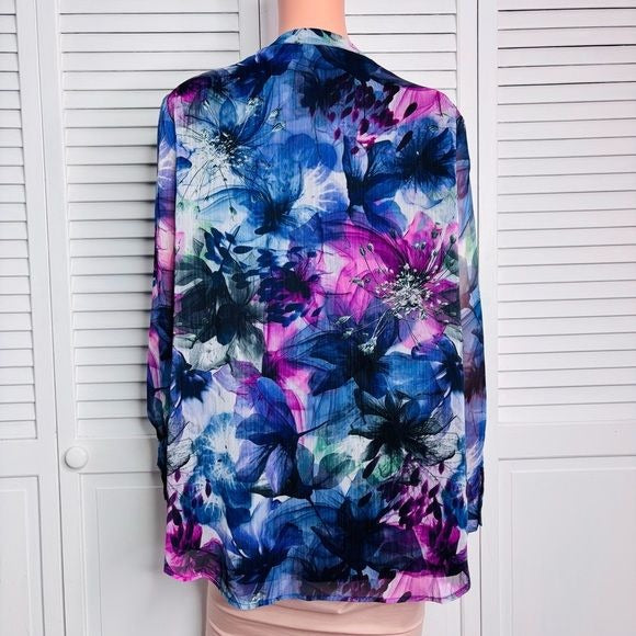 *New* CJ BANKS Blue Floral Button Down Blouse Size 1X