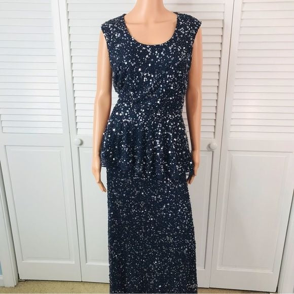 CAMILLE LA VIE Navy Blue Beaded & Sequin Skirt Set Size 8