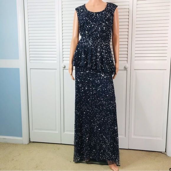 CAMILLE LA VIE Navy Blue Beaded & Sequin Skirt Set Size 8