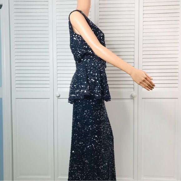 CAMILLE LA VIE Navy Blue Beaded & Sequin Skirt Set Size 8