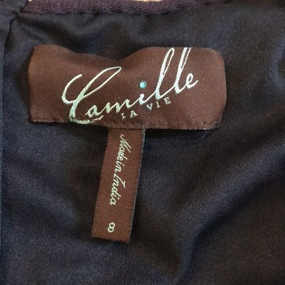 CAMILLE LA VIE Navy Blue Beaded & Sequin Skirt Set Size 8