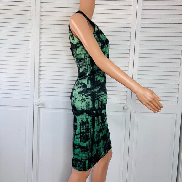 NEW JAY GODFREY Blue Green Satin Sleeveless Dress Size 6