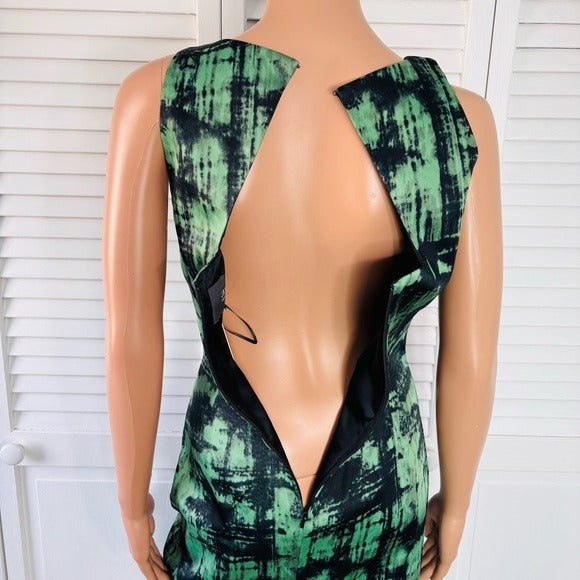 NEW JAY GODFREY Blue Green Satin Sleeveless Dress Size 6