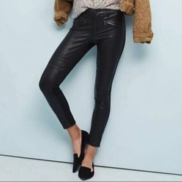 PILCRO AND THE LETTERPRESS Black Vegan Leather Moto Pants Size 29