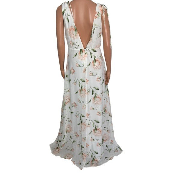 New LULUS Romantic Possibilities White Floral Print Maxi Dress Size Large