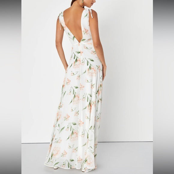 New LULUS Romantic Possibilities White Floral Print Maxi Dress Size Large