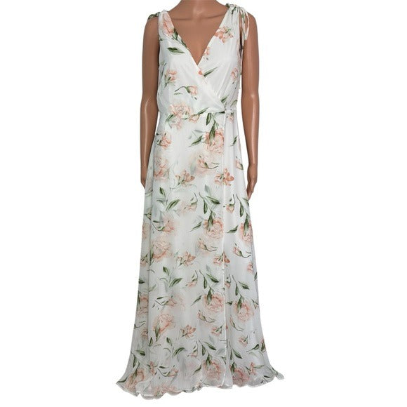 New LULUS Romantic Possibilities White Floral Print Maxi Dress Size Large
