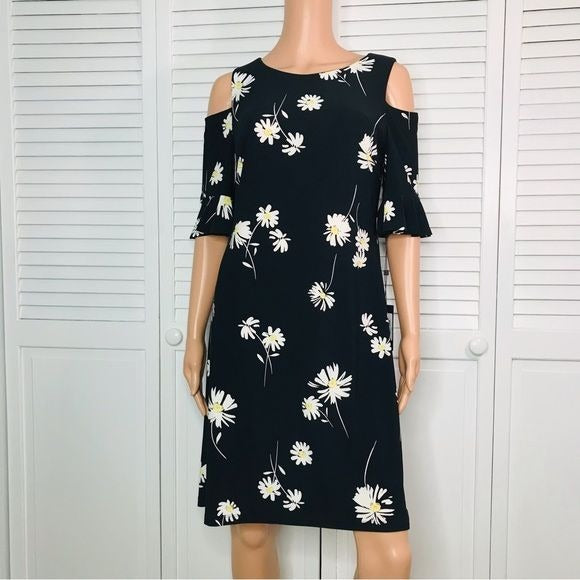 *New* TOMMY HILFIGER Black Daisy Print Cold Shoulder Dress Size 8