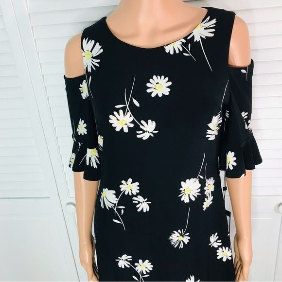 *New* TOMMY HILFIGER Black Daisy Print Cold Shoulder Dress Size 8