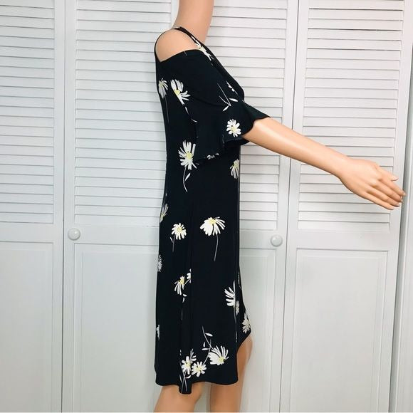 *New* TOMMY HILFIGER Black Daisy Print Cold Shoulder Dress Size 8