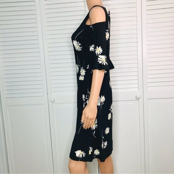 *New* TOMMY HILFIGER Black Daisy Print Cold Shoulder Dress Size 8