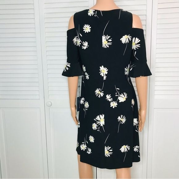 *New* TOMMY HILFIGER Black Daisy Print Cold Shoulder Dress Size 8