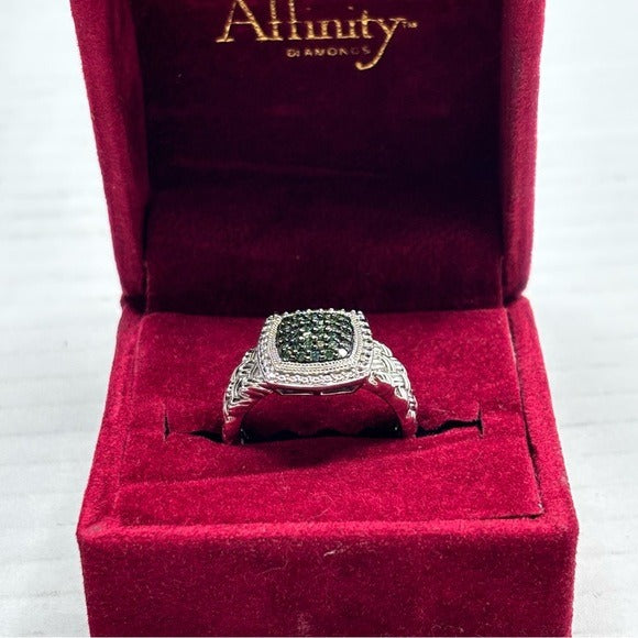 AFFINITY Vintage 925 Sterling Silver Pave Green Diamond Ring Size 8