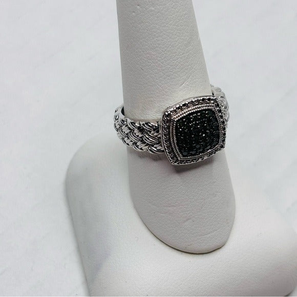 AFFINITY Vintage 925 Sterling Silver Pave Green Diamond Ring Size 8