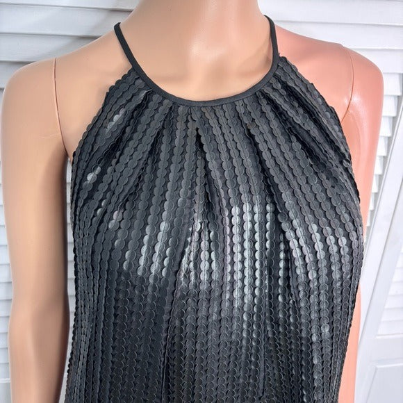 JAY GODFREY Black Faux Leather Scale Pattern Dress Size 4
